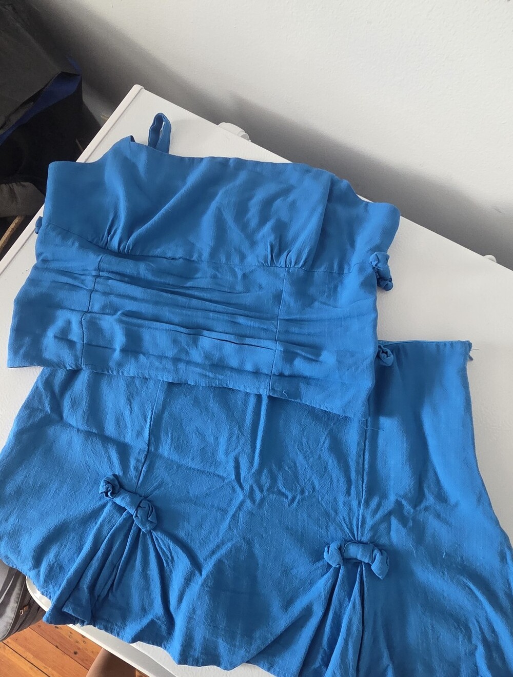 Blue Linen Bow Skort Set